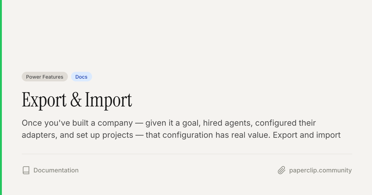 Export & Import — Docs — Paperclip Community