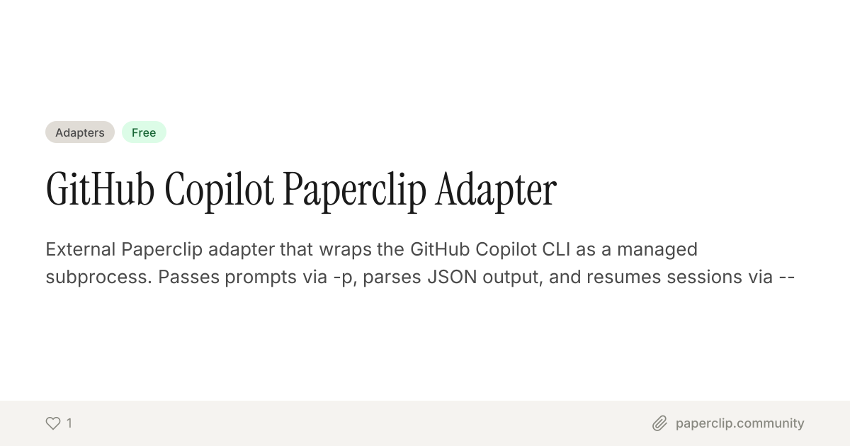 GitHub Copilot Paperclip Adapter — Paperclip Community